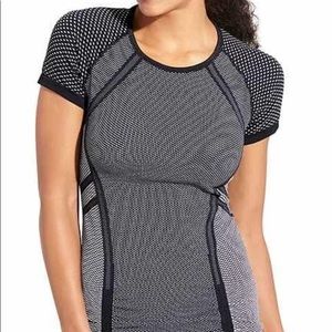 ATHLETA 
Fastest Track Tee, Grey/Black Striped